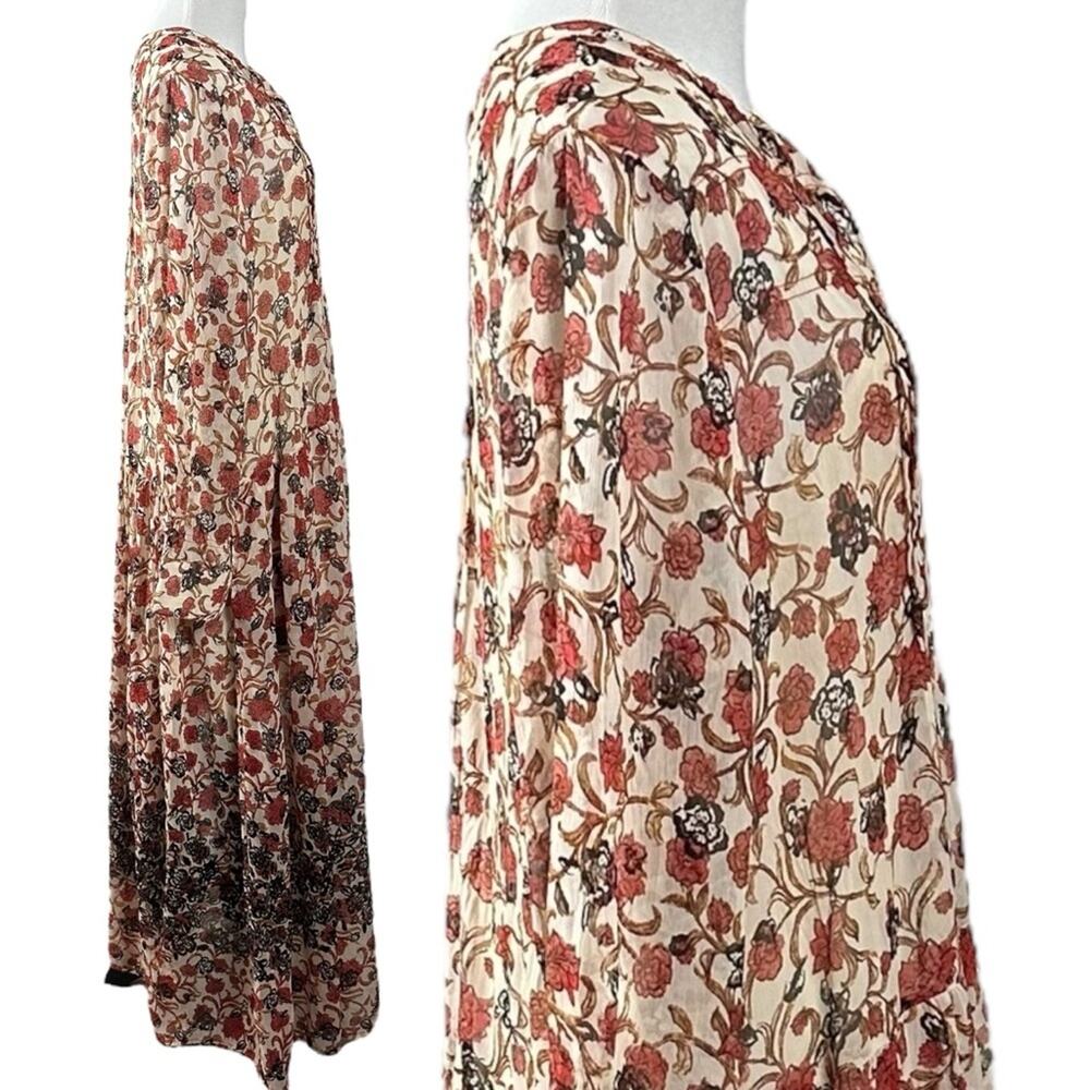 Free People Bohemian Billowy Floral See It Through Maxi Dress Tea Combo Medium - Picture 8 of 14